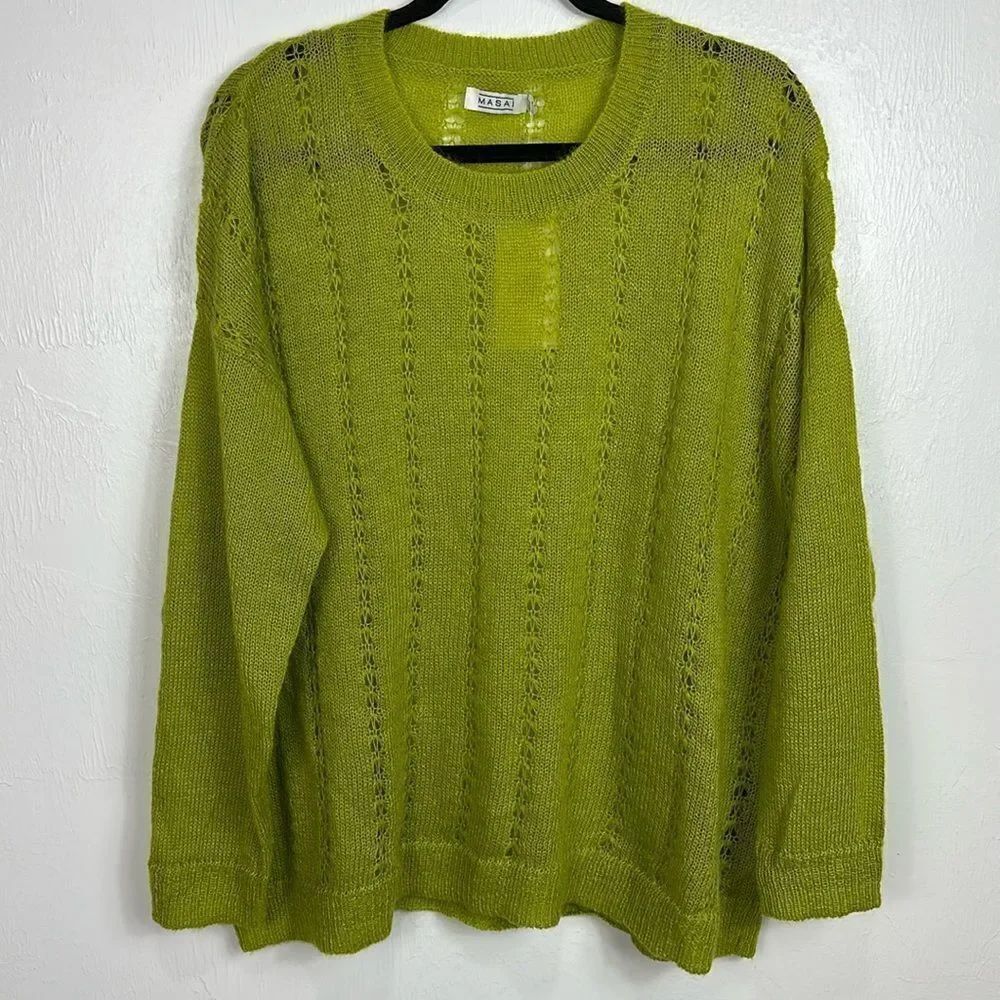 Masai Mohair Blend Long Sleeve Crew Neck Sweater In Green Size L